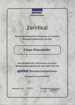 pyrotect-Zertifikat