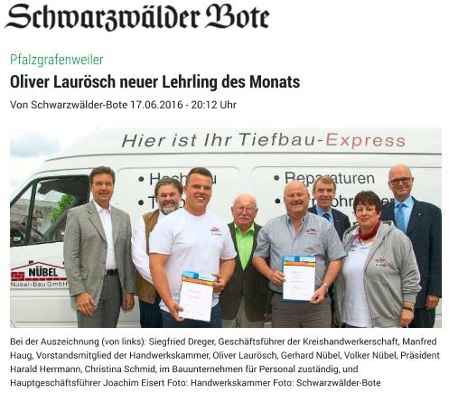 Juni 2016: Oliver Laurösch ist Lehrling des Monats Juni 2016: Oliver Laurösch ist Lehrling des Monats
