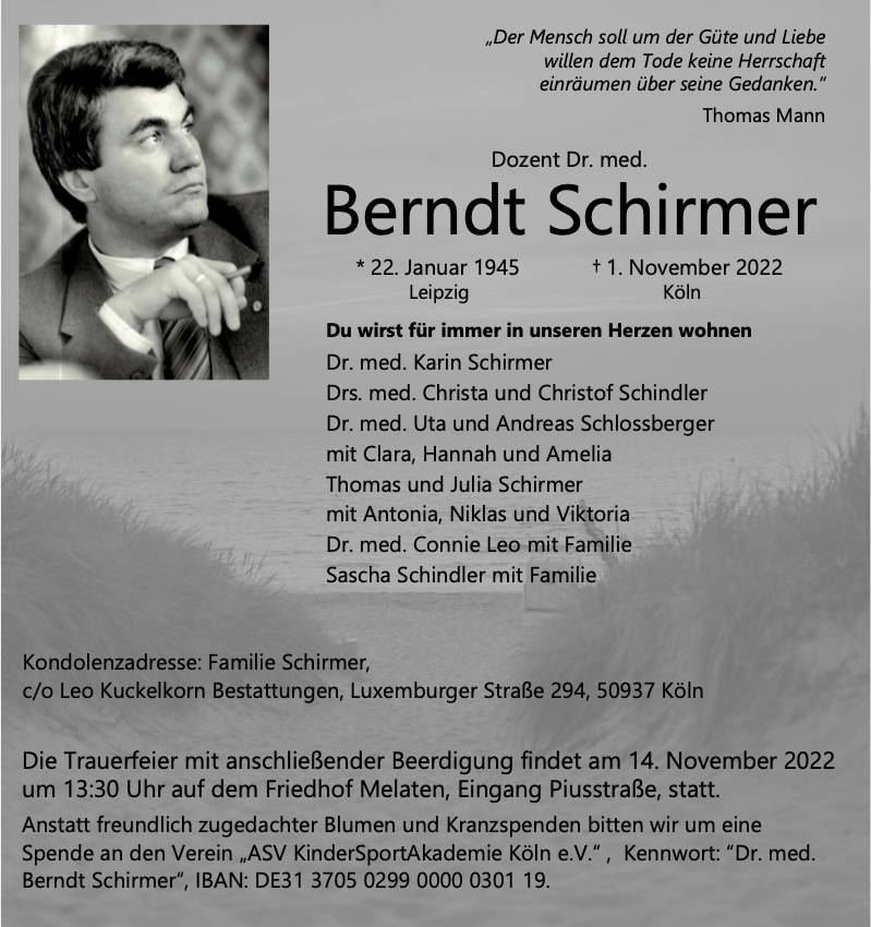 Todesanzeige Dr.med. Berndt Schirmer