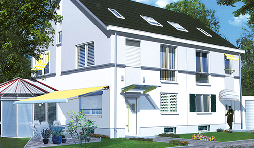 Wir bieten Raffstores, feststehenden Sonnenschutz oder Dachfensterbeschattungen für außenliegenden Sonnenschutz an