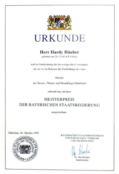 Meisterpreis der Bayrischen Staatsregierung Hardy Häuber