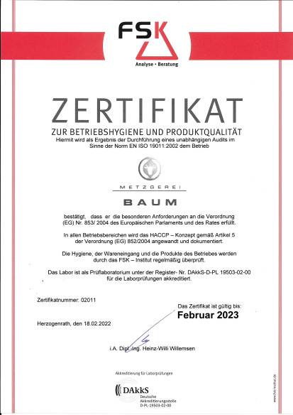 FSK-Zertifikat bis Februar 2023 - Klicken zum Anzeigen (PDF)