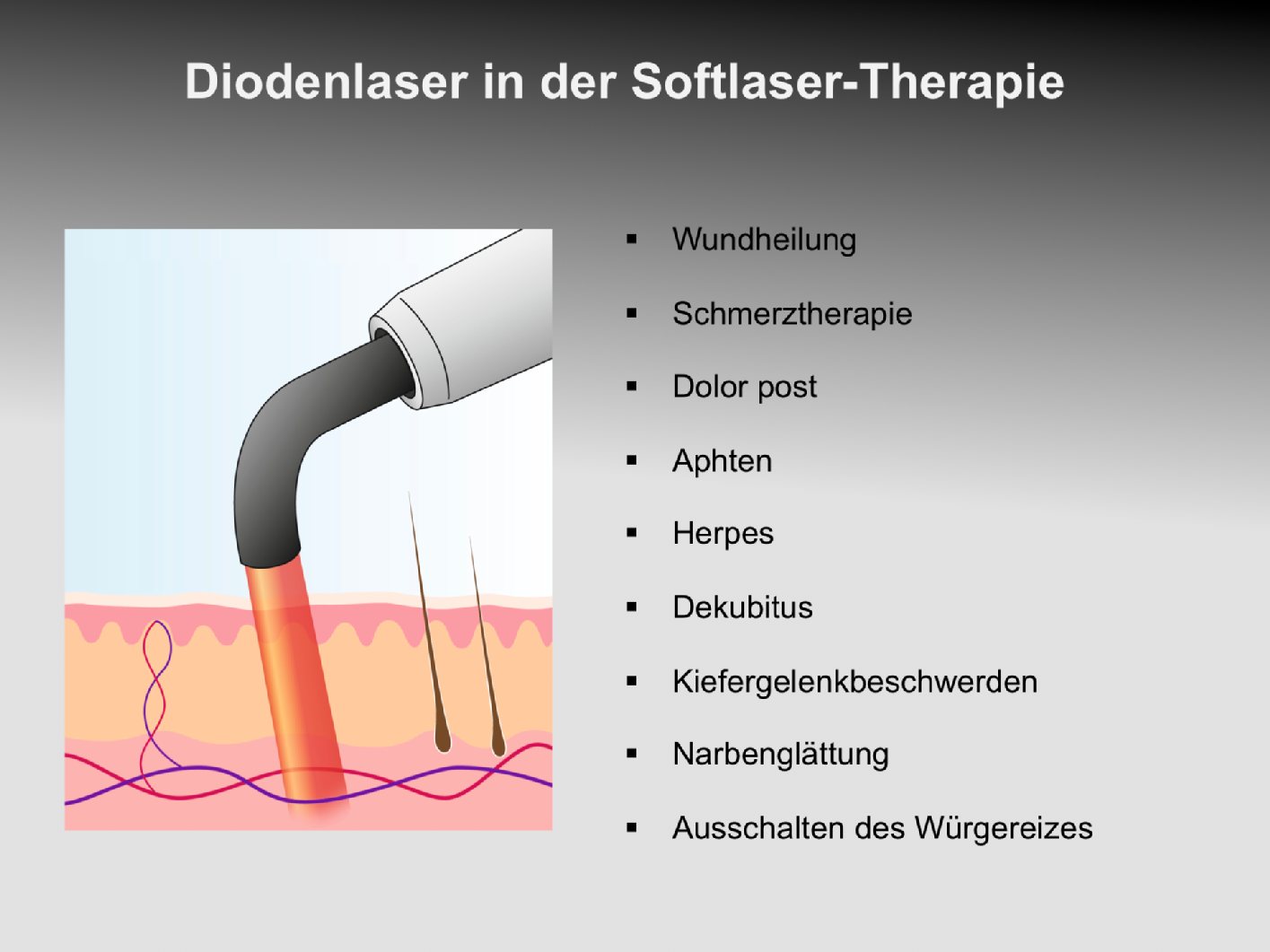 In unserer Zahnarztpraxis in Oberhausen-Rheinhausen verwenden wir Laser zum Beispiel in der Softlaser-Therapie.