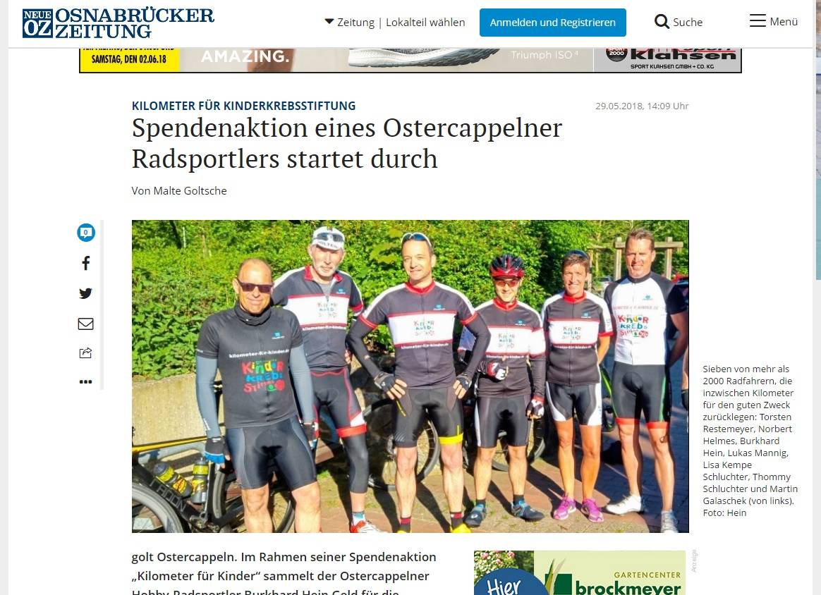 Mit unserem Radsport in Ostercappeln helfen wir der Deutschen Kinderkrebsstiftung mit jedem Kilometer!